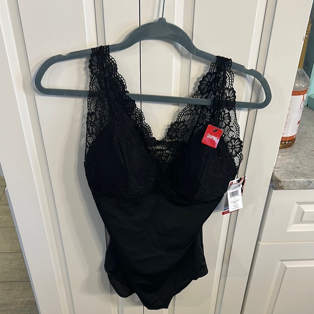 Skinnygirl Black Lace Shapewear Bodysuit